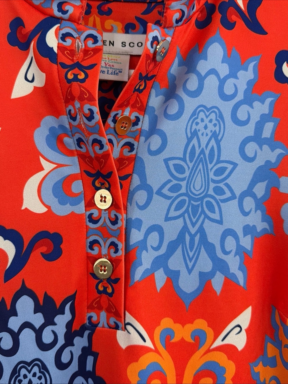 Gretchen Scott Designs XS Everyday Jersey Collared Dress Blue Orange Resort - Picture 5 of 12